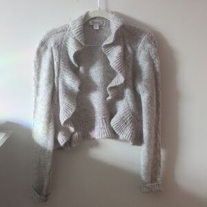 Decree, Seashell With Flecks Of Silver,  Ruffled Cardigan